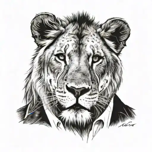 Draw me a tattoo idea of face of Lion and a face of Tony Monatana from the movie Scarface. Half Face Lion Half face Tony tattoo design idea