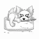 a black cartoon terrier with scraggly hair sleeping on a square of sushi rice tattoo design idea