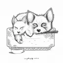 a black cartoon terrier with scraggly hair sleeping on a square of sushi rice tattoo design idea