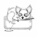 a black cartoon terrier with scraggly hair sleeping on a square of sushi rice tattoo design idea