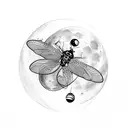ladybug, moon, lips, 3 children, dragonfly, wormhole tattoo design idea