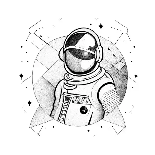 spaceman with geometric background tattoo design idea