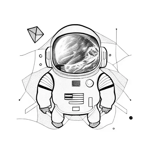 spaceman with geometric background tattoo design idea