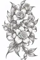 gladiolous flowers grouped with daffodil and red rose  tattoo design idea