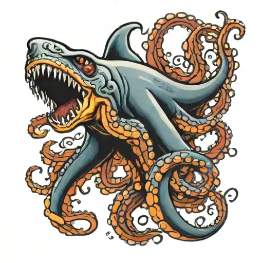 octopus fighting a shark tattoo design idea