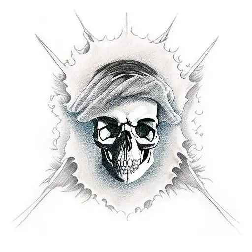 sleeve starting in the wrist with a skull, a ghost ship sailing in a storm ,  tattoo design idea