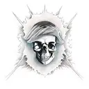 sleeve starting in the wrist with a skull, a ghost ship sailing in a storm ,  tattoo design idea