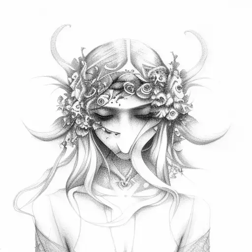 dark witchy pretty shapes feminine floral goddess tattoo design idea