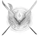 A phoenix and sword intertwined in a blackwork design, symbolizing rebirth and strength with a personal styling influence tattoo design idea