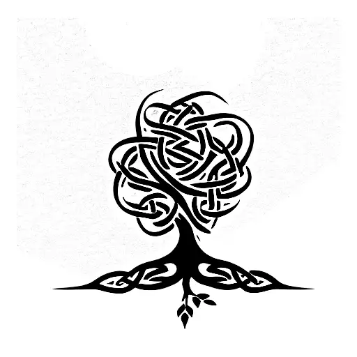 fusing a wolf and a Celtic knot tree tattoo design idea