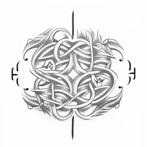 A tattoo of a butcher's knife intertwined with vines and ancient symbols tattoo design idea
