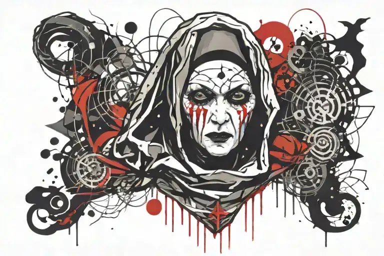 Spooky evil nun tattoo design idea