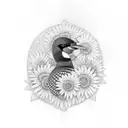 loon, guitar, daisy tattoo design idea