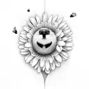 loon, guitar, daisy tattoo design idea