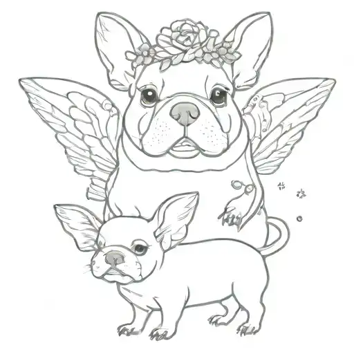 guinea pig, french bulldog and poddle all wearing fairy wings with sparkles  tattoo design idea
