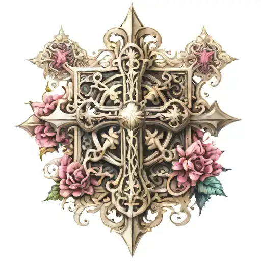gothic religious cross tattoo design idea