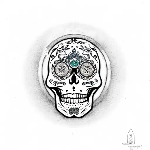 sugar skull with third eye on forehead tattoo design idea