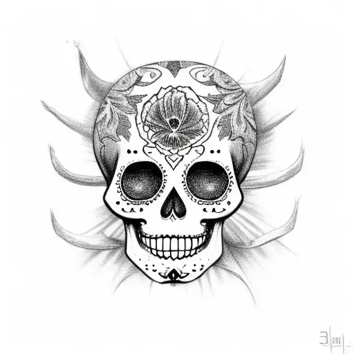 sugar skull with third eye tattoo design idea
