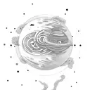 A planet with a dock extending into space tattoo design idea