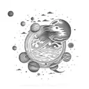 A planet with a dock extending into space tattoo design idea
