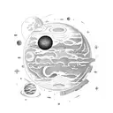 A planet with a dock extending into space tattoo design idea