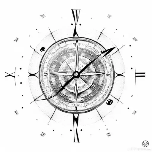 broken compass and melted clock tattoo design idea