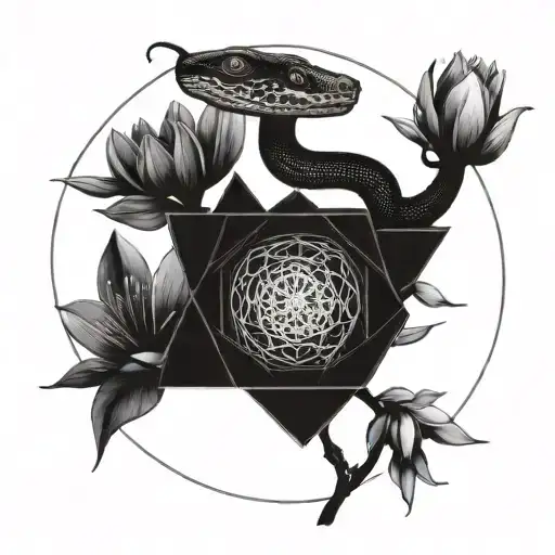 Snake, full moon and rhododendron tattoo design idea