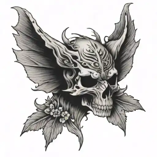skull butterfly wolf tattoo design idea
