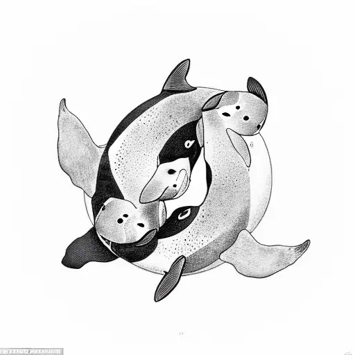 Yin and Yang but the white is a seal and the black is an orca as two separate animals tattoo design idea