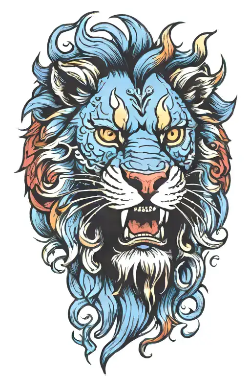 blue lion roaring tattoo design idea