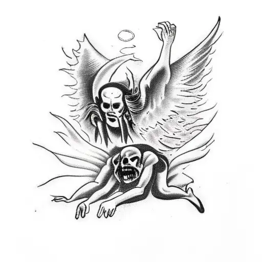 angel pushing demon down to hell tattoo design idea