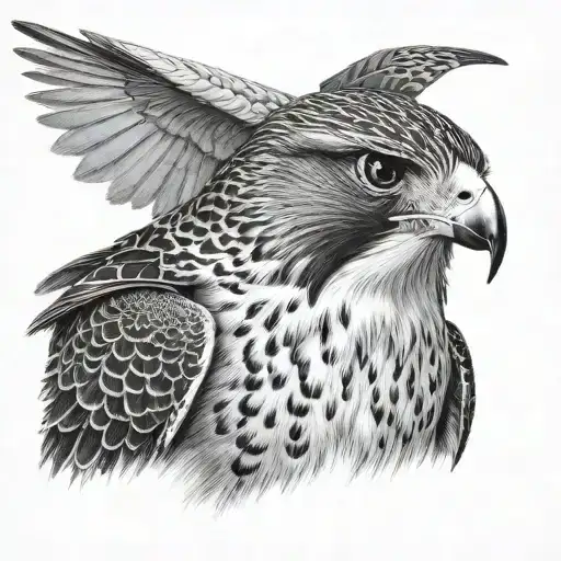 A realistic portrait of a falcon's intense gaze, capturing the intensity of a bird of prey tattoo design idea