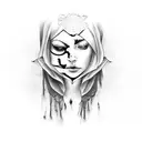 lady judgement with blindfold bleeding tattoo design idea