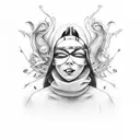 lady judgement with blindfold bleeding tattoo design idea