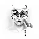 lady judgement with blindfold bleeding tattoo design idea