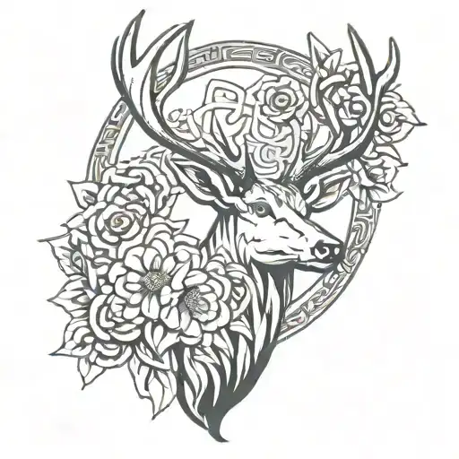 Stag with a flower, and celtic elements incorporated tattoo design idea