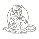 a small striped tabby cat looking into a big mirror and seeing a tiger as his reflection tattoo design idea