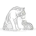 a small striped tabby cat looking into a big mirror and seeing a tiger as his reflection tattoo design idea