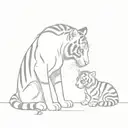 a small striped tabby cat looking into a big mirror and seeing a tiger as his reflection tattoo design idea