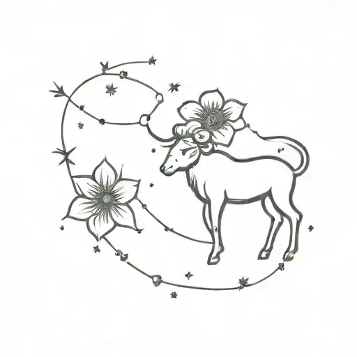aries constellation with flowers tattoo design idea