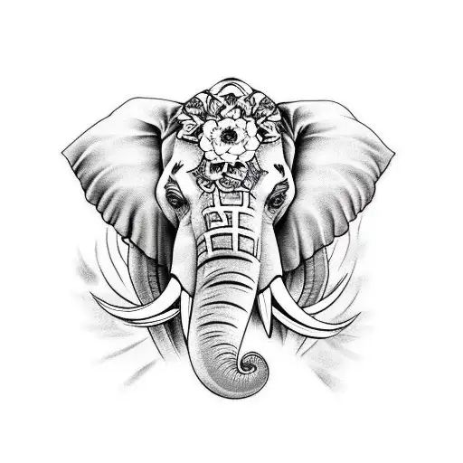 elephant sitting reading a book with flower crown on his head tattoo design idea