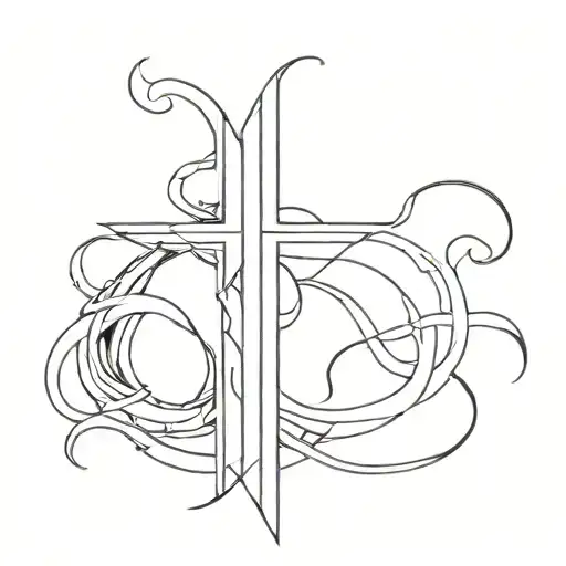 cross with the letters M H R Giger tattoo design idea