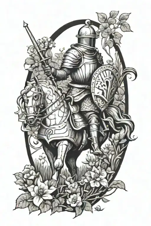 knight in a garden scene tattoo design idea