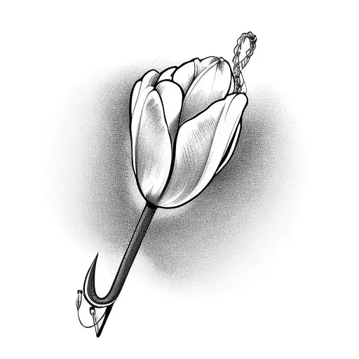 Tulip with fishing line and hook tattoo design idea