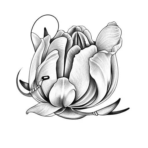 Tulip with fishing line and hook tattoo design idea
