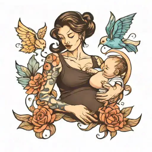 baby and mom breastfeeding  tattoo design idea