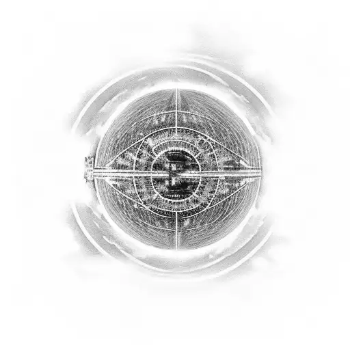 Shea Stadium at sunset with the Unisphere fountain in the foreground and The World's Fair in the background. tattoo design idea