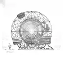 Shea Stadium at sunset with the Unisphere fountain in the foreground and The World's Fair in the background. tattoo design idea