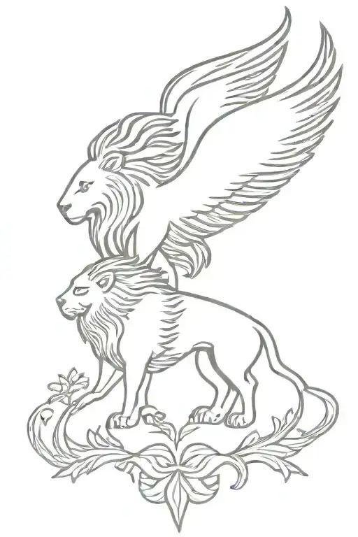 lion and Phoenix   tattoo design idea