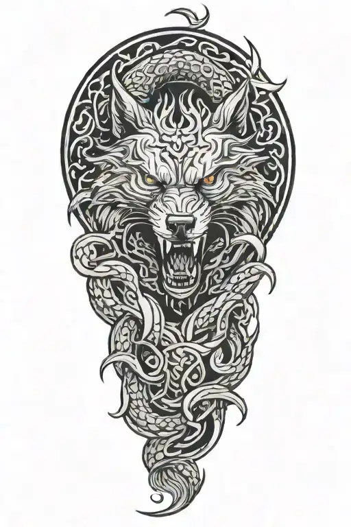 fenrir  wolf and jormungandr tattoo design idea